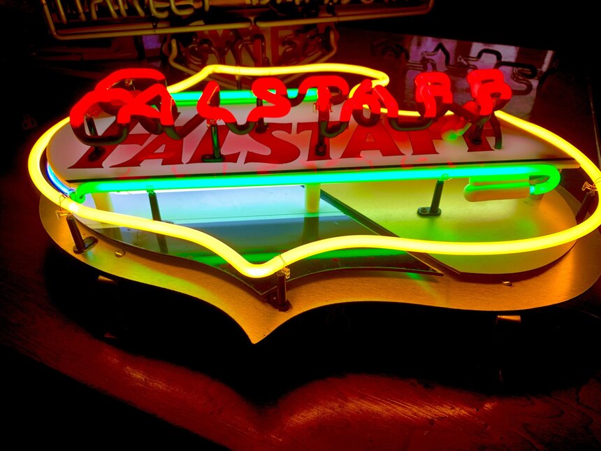 Close-up of intricate neon glasswork